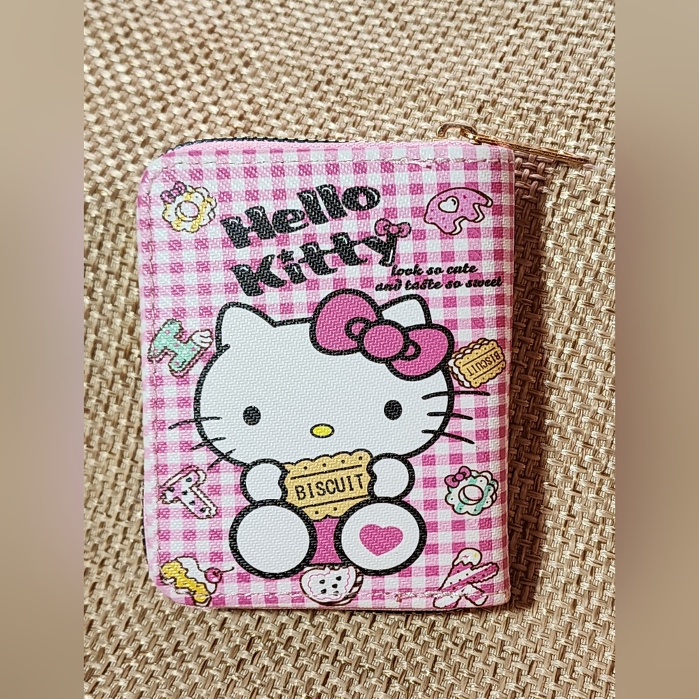 Hello Kitty Biscuit Sanrio Plaid Pink and white Wallet NWOT - Picture 4 of 8